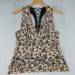 Vintage Guess Halter Top Animal Print Womens Sz Large Y2K Festival Goth Preppy